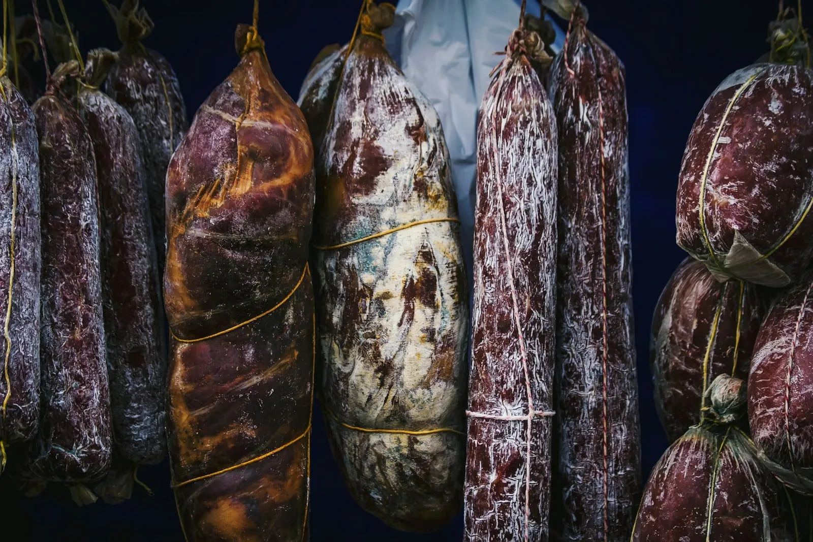 Cured salami hanging to age